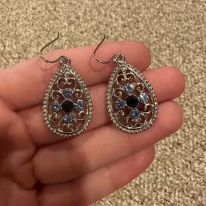 Silver earrings with blue accents